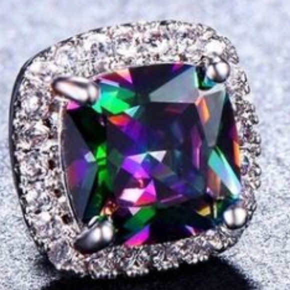 925 Silver Mystic Rainbow & White Topaz Earrings - Picture 7 of 12